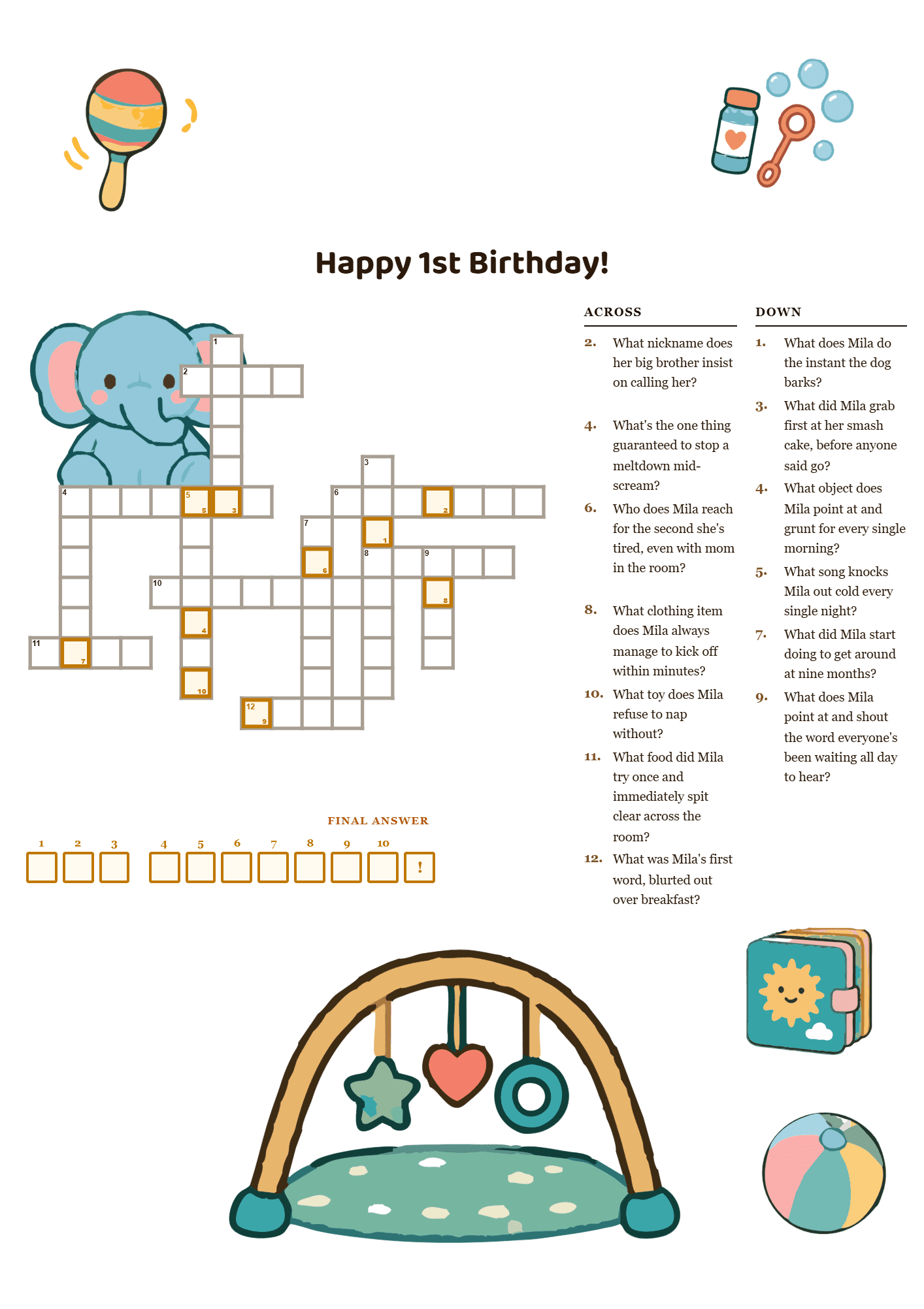 First Birthday Crossword Puzzle preview