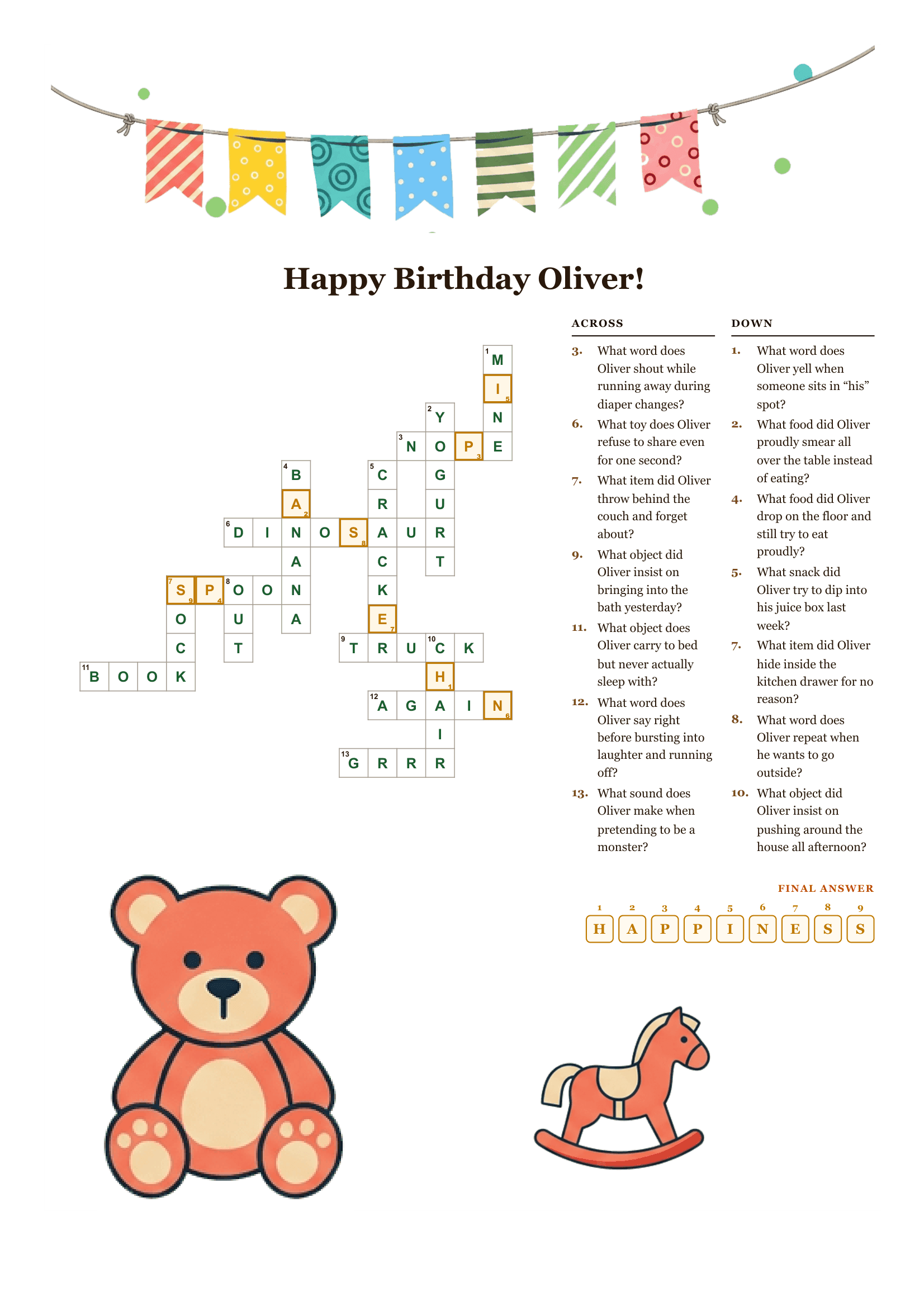 Toddler Birthday Crossword preview