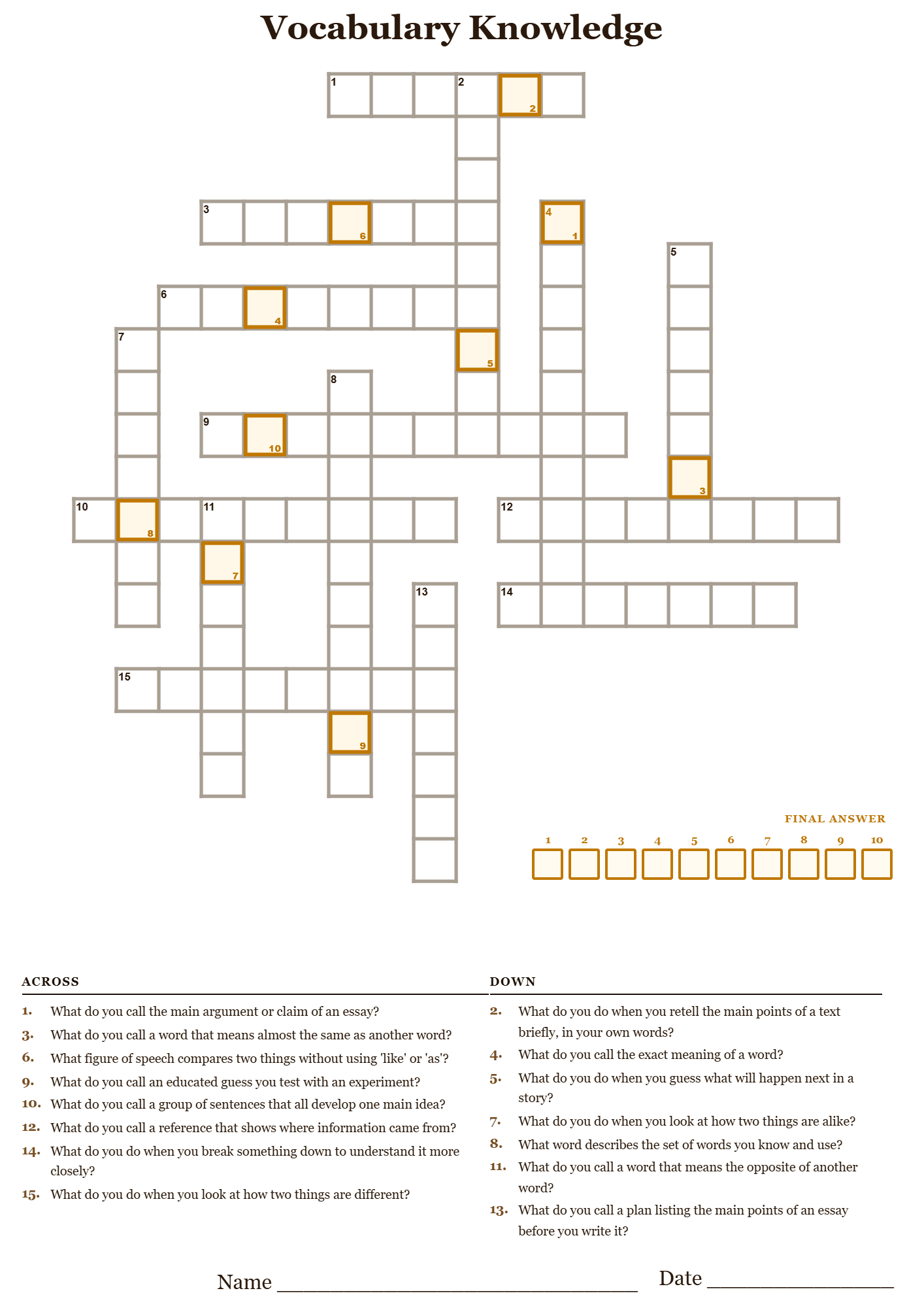 Classroom Vocabulary Crossword Puzzle preview
